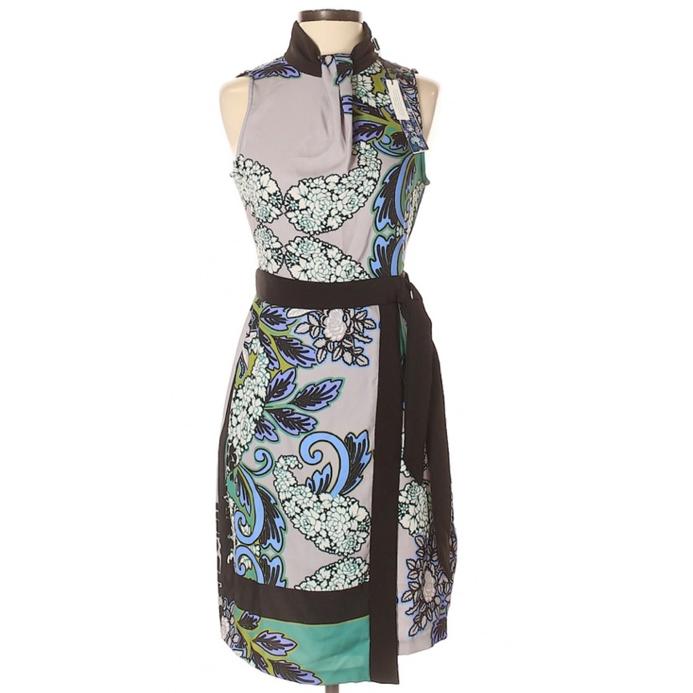 London Faux wrap sleeveless dress mandarin collar
